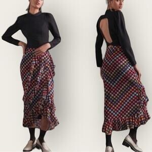 EUC | Anthropologie x Farm Rio | Ruffled Midi Skirt Checkered Gingham | Small